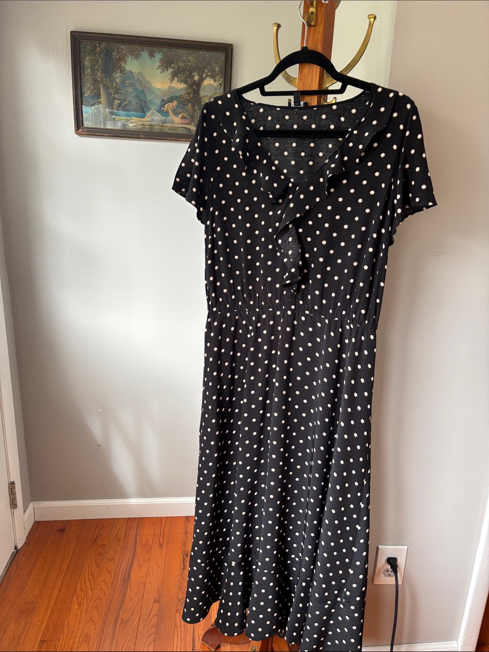 Talbots Black Midi Dress with white and gold rim Polka Dots